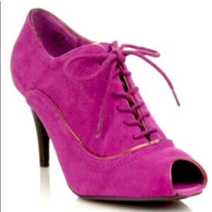 Loulou de la Falaise Peep Toe Booties Women Sz 10M Purple Pink Suede Artsy Paris